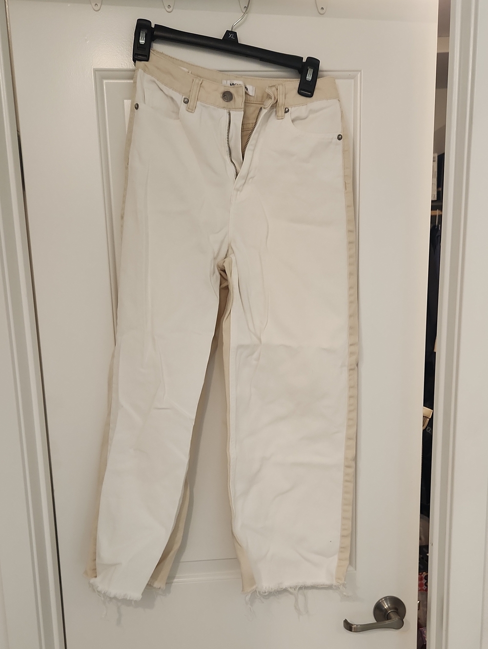 Womens Two-Tone White and Tan Jeans
